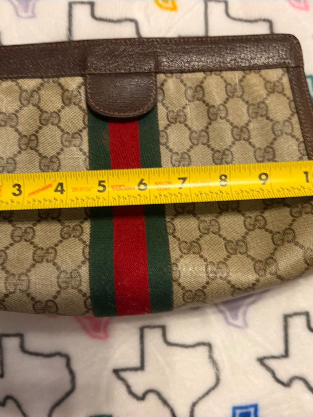 Gucci Beige Monogram Clutch with Green and Red Web Stripe